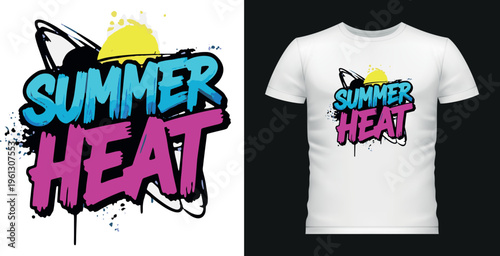 Summer heat graffiti typography with sun and spray paint effect