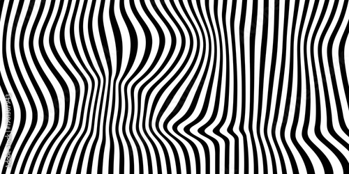 Fotografie Abstract Black and White Distorted Vertical Stripes Op Art Background