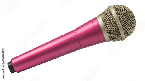 Pink microphone with silver grill music isolated on a transparent background