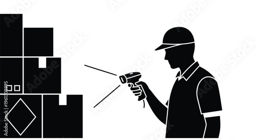 Construction worker, builder, drilling, masonry icons, black silhouette