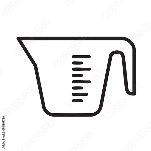 An outline illustration of a clear measuring cup on a white background.