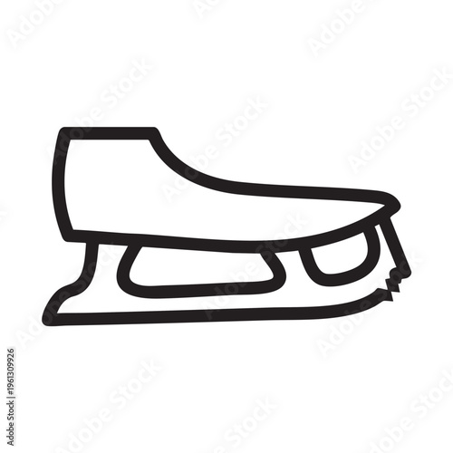 An outline illustration of an ice skate blade on a white background.