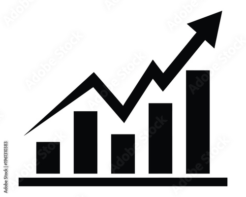 A black and white graph with an upward trend arrow