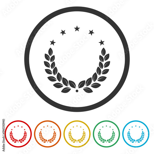 Laurel Wreath Five Stars icon. Set icons in color circle buttons