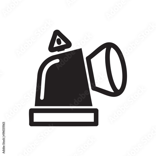 An alarm siren sounds loudly on a clear vector outline graphic.