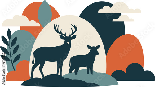 Endangered species illustration of deer and fawn in natural habitat