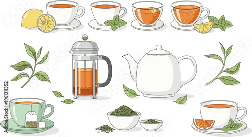 Hand Drawn Coffee Brewing and Cafe Vector Icon Set Featuring Moka Pot Drip Coffee Maker Roasted Beans and Latte Art