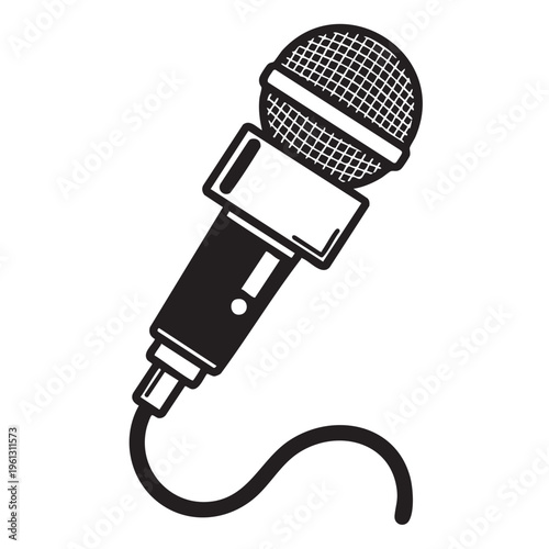A retro-style illustration of a microphone with a cord on a white background