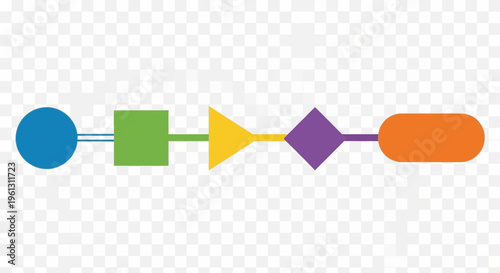 Colorful geometric shapes connected in a sequence on a transparent background.
