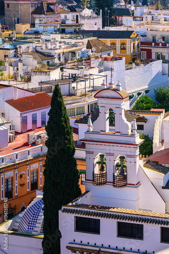 High angle view of the cityscape in Seville, Spain