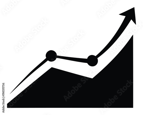 A black and white graph with an upward trend line and arrow