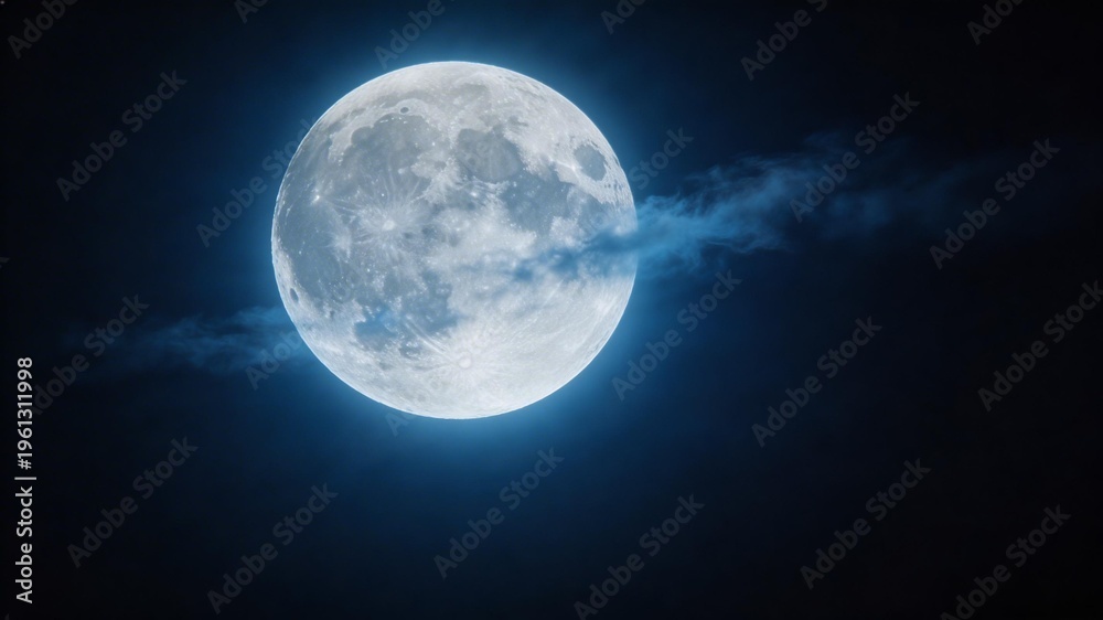Fototapeta premium Full moon shining brightly in a dark night sky with clouds 