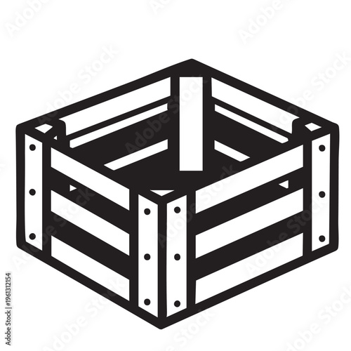A clear vector illustration of a wooden crate outline on a white background.