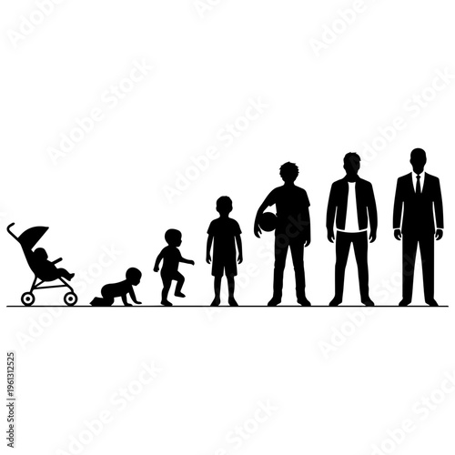 Male Development Stages from Baby to Business Man Silhouette