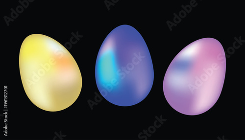 Three colorful gradient easter eggs on black background