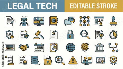 Colorful legal technology concept with gavel and digital elements on a white background symbolizing innovation in law and justice