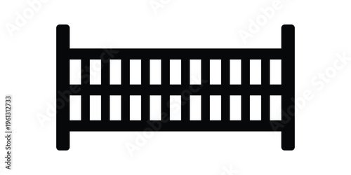 Modern square panel fence silhouette with vertical bars isolated on white background