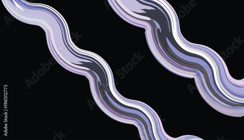 Wavy purple and gray abstract stripes on black background