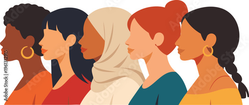 Diverse Women Profile Multicultural Inclusion Equality Flat Vector Illustration.