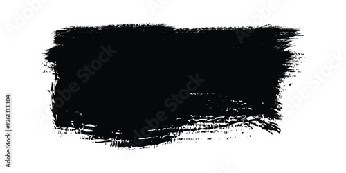 Black paint brush stroke on transparent background with grunge texture and rough edges for artistic design projects and creative illustrations including banners and creative website headers.