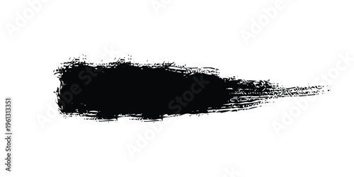 Bold black brush stroke, abstract paint smear with rough texture, artistic splash element on transparent background for graphic design.