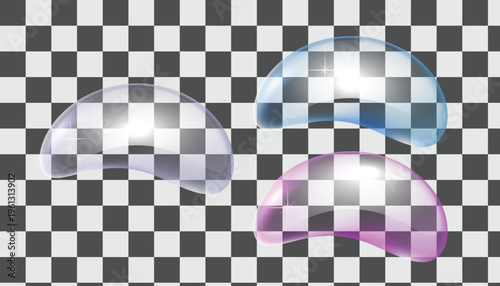 Three translucent colored bubbles on a checkered background