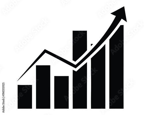 A black and white graph with an upward trend arrow