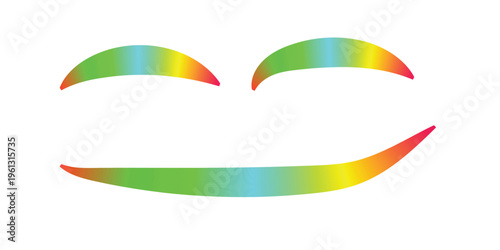 Smiling face with gradient eyes and mouth, representing happiness and joy with vibrant colors on white background, abstract design elements.