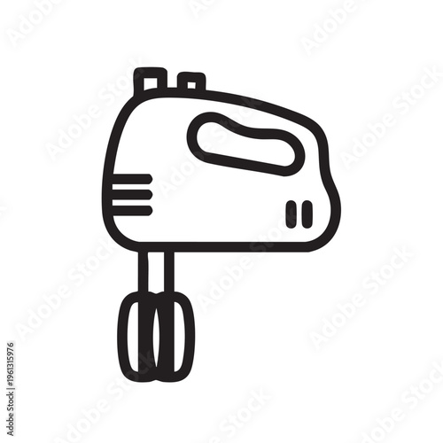 An outline illustration of an electric hand mixer on a white background.