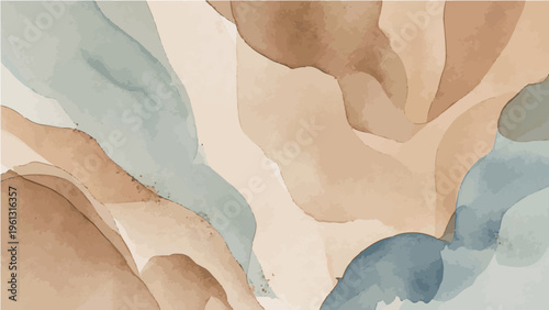 Abstract vector organic illustration with wavy layered shapes in neutral beige and blue earth tones