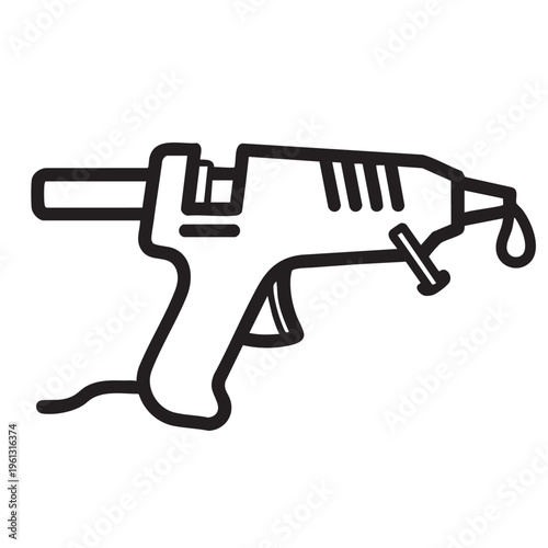 A clear vector outline of a hot glue gun with a single drop of glue.