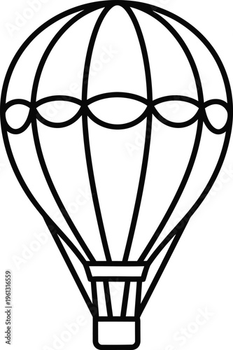 Hot air balloon ride experience line art illustration of a flying airt vehicle