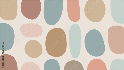 Pastel colored oval organic shapes pattern vector illustration in soft neutral tones