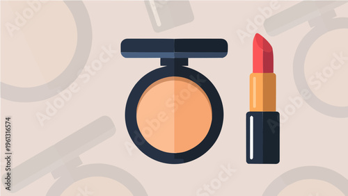 Makeup cosmetics compact powder and lipstick vector illustration beauty products