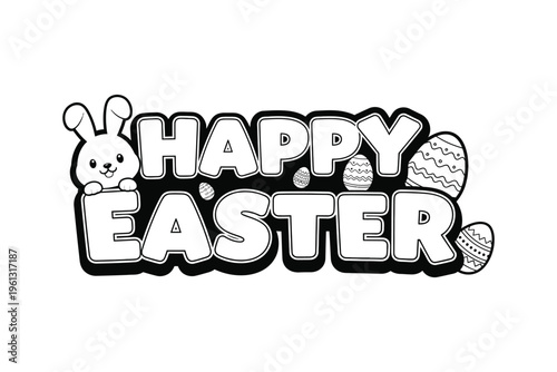 Easter greeting with bunny and eggs illustration