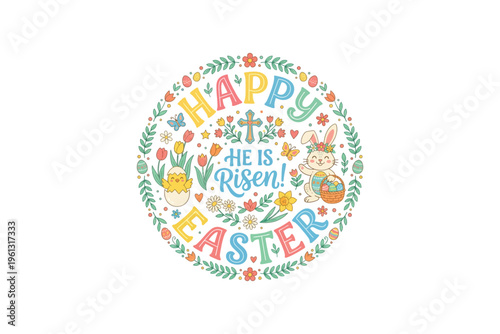 Vibrant easter greeting with colorful eggs and floral patterns
