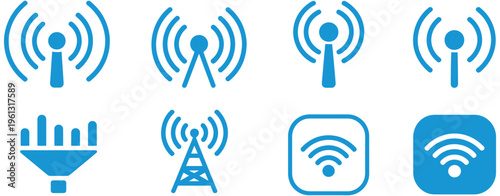 wireless communication and signal icon set, minimalist wifi and network symbols in clean line art design, representing connectivity, internet, and digital communication for logo branding, app interfac