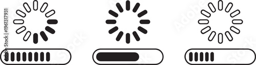 Loading animation icons, progress bar symbols, circular buffering graphics, vector set