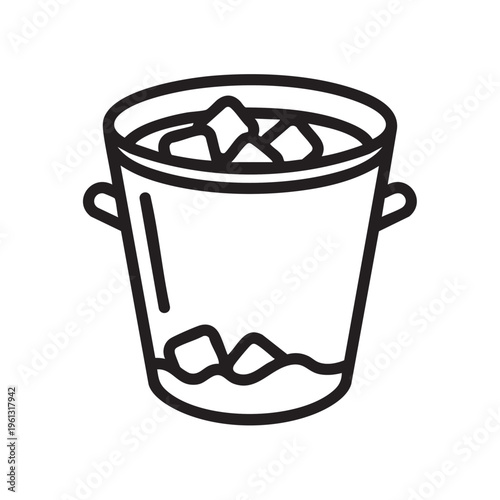 A clear vector outline of an ice bucket filled with ice cubes on a plain background.