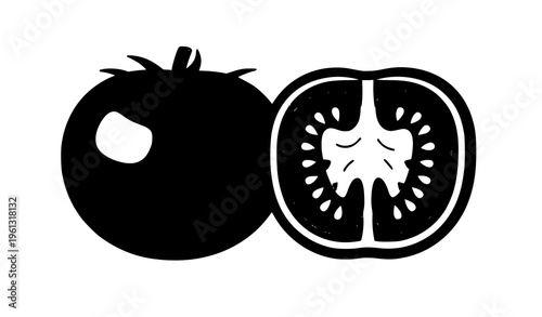 Whole and Sliced Tomato Flat Food Vegetable Vector Illustration