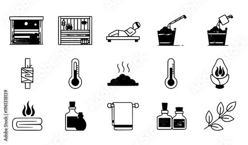 Sauna and spa icons for health and wellness concepts