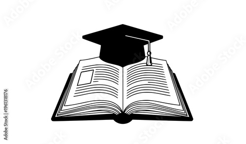 Graduation cap and open book icon for education and learning