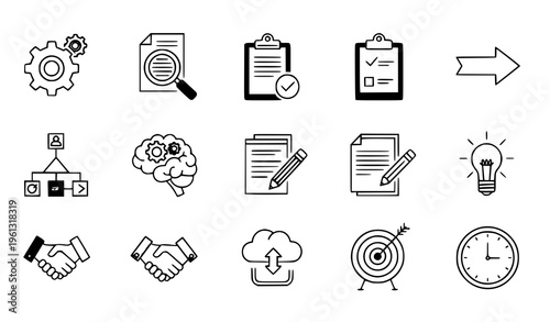 Collection of business and productivity icons for workflow and management