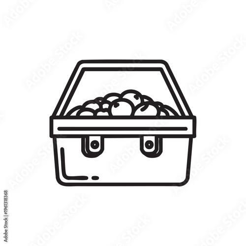 An illustration of fresh apples in an open lunchbox on a table indoors.