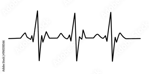 Black heartbeat line or electrocardiogram wave symbol isolated on a plain white background.