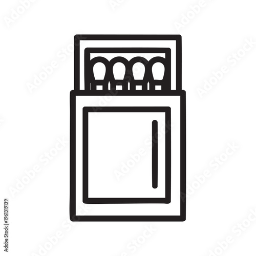 Vector illustration of a matchbox with matches outlined in clear style on white background