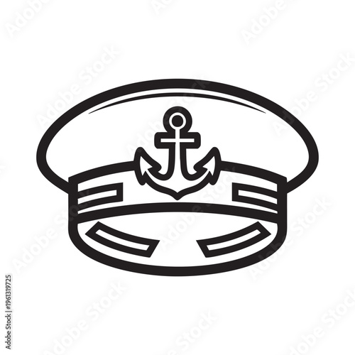 An illustration of a navy captain's hat with an anchor on it