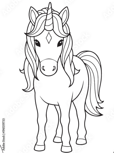 Black and white printable unicorn coloring page 