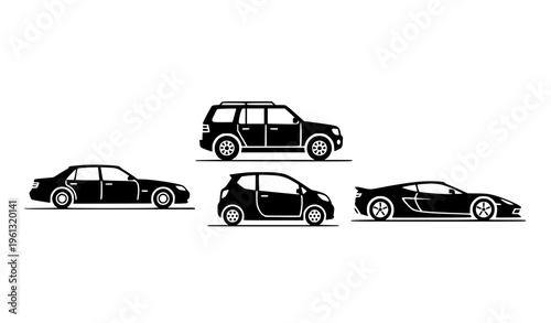 Transport car icon set vector illustration in side view isolated on white background