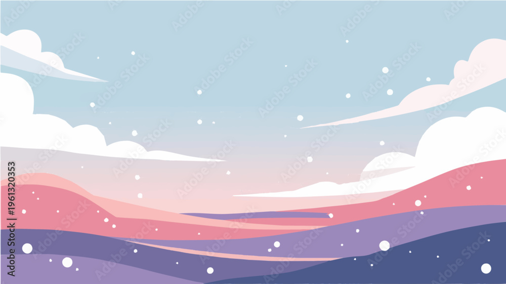 Fototapeta premium Dreamy landscape vector illustration with colorful hills clouds and sparkling stars